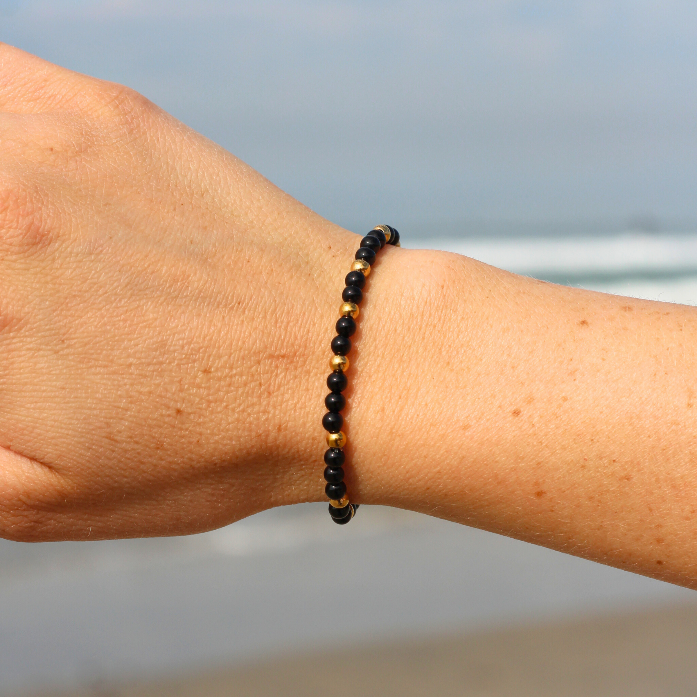 Gold & Obsidian Beaded Bracelet