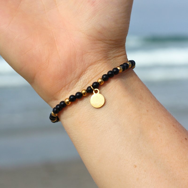 Gold & Obsidian Beaded Bracelet